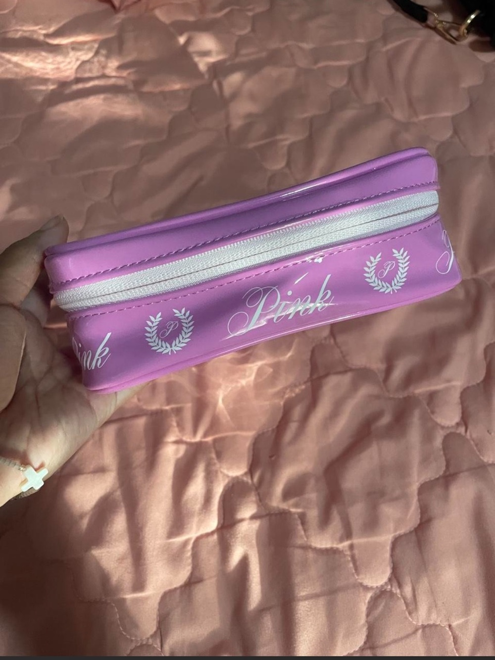 PINK Victoria's Secret Pink Logo Cosmetic Pouch with White Zipper